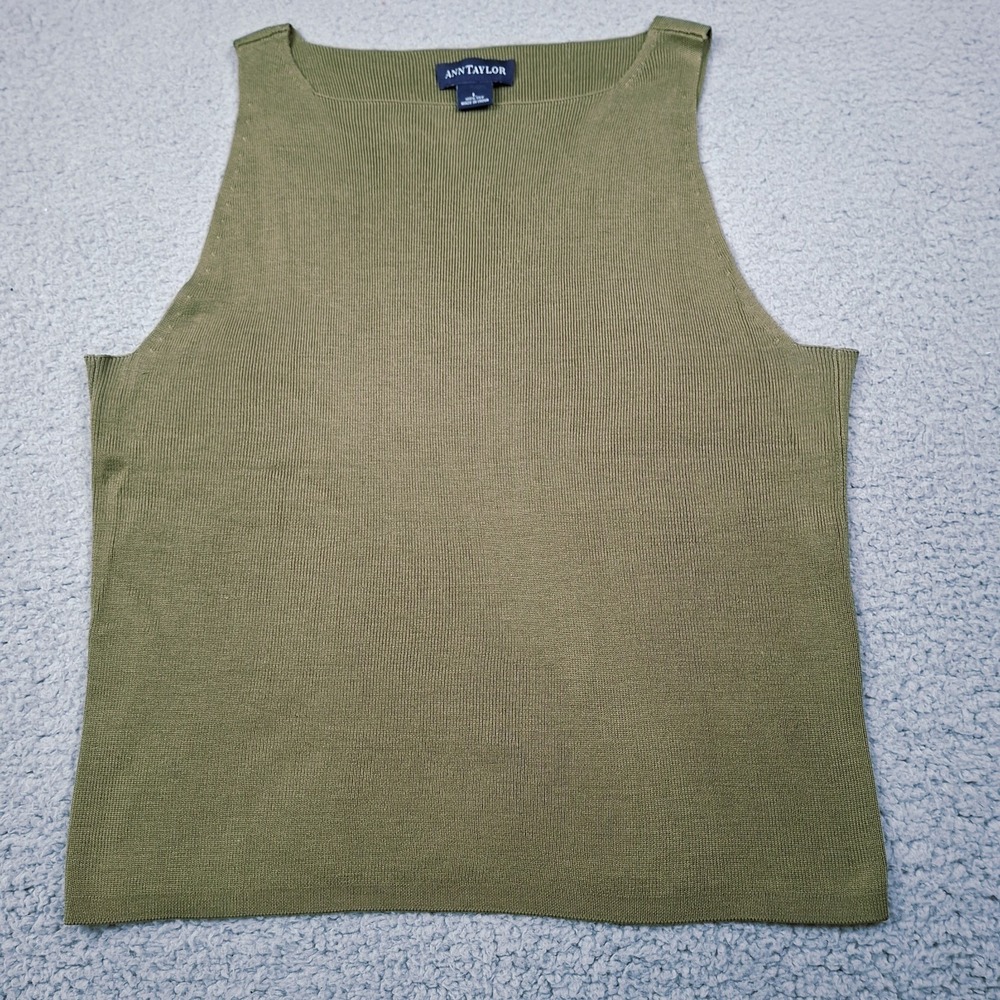Vintage Ann Taylor Rib Knit Sleeveless Scoop Neck Silk Large Olive Office Layer